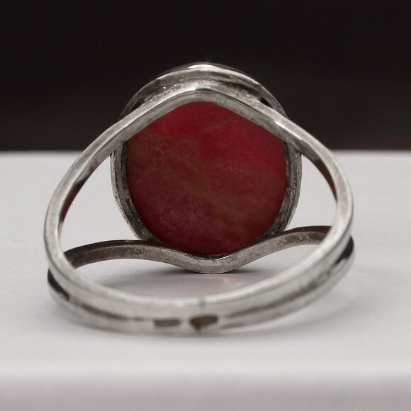Natural Red Rhodonite Ring, Natural Rounded Rhodonite Sterling Silver Size 7 - Picture 4 of 5